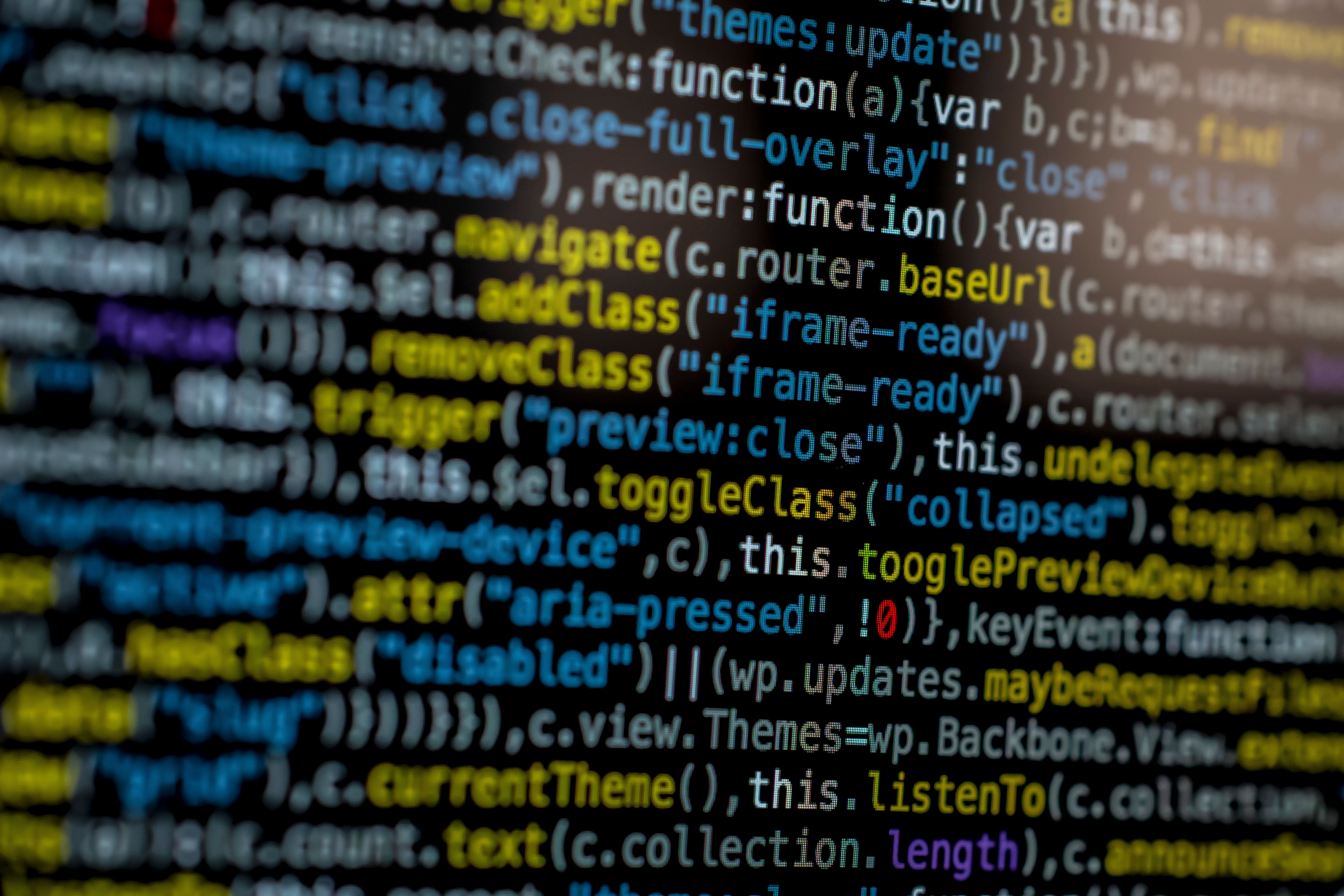 Software development coding on screen